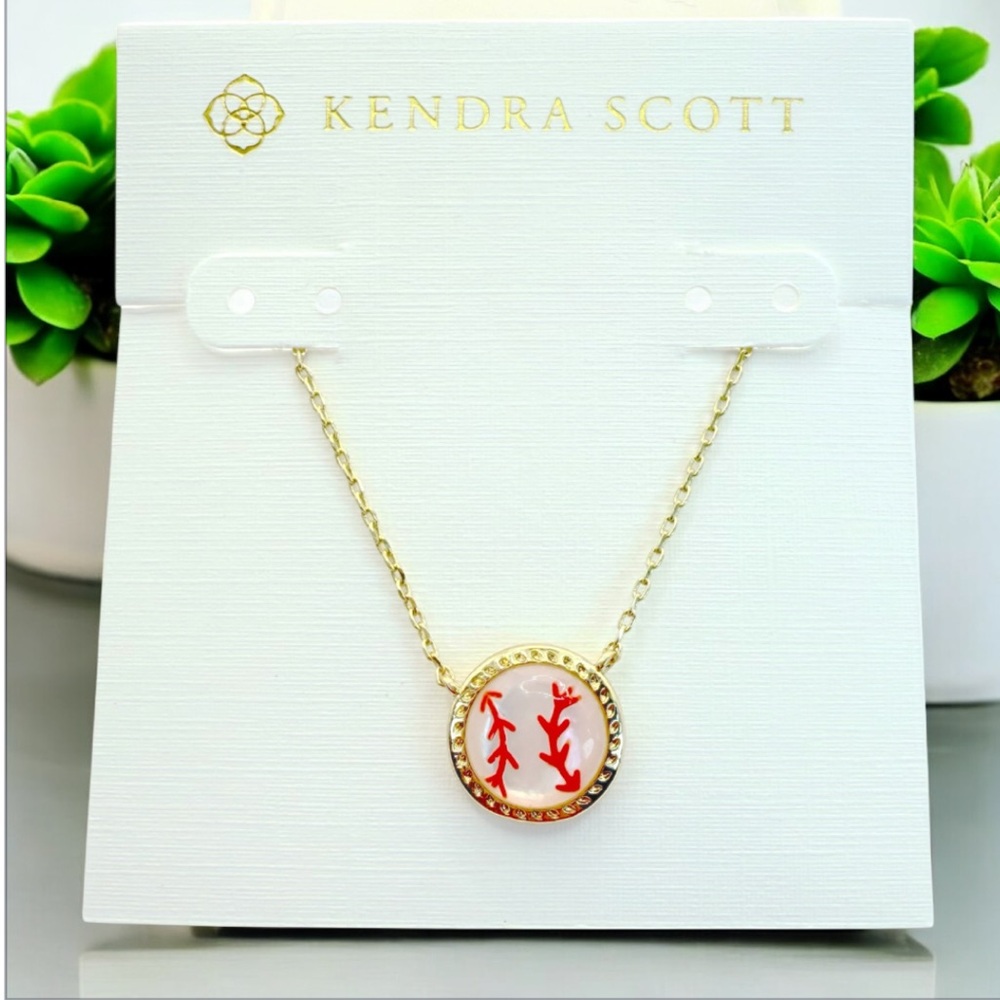 Kendra Scott Baseball Gold Short Pendant Necklace in Ivory Mother-of Pearl.NWOT - Picture 8 of 9